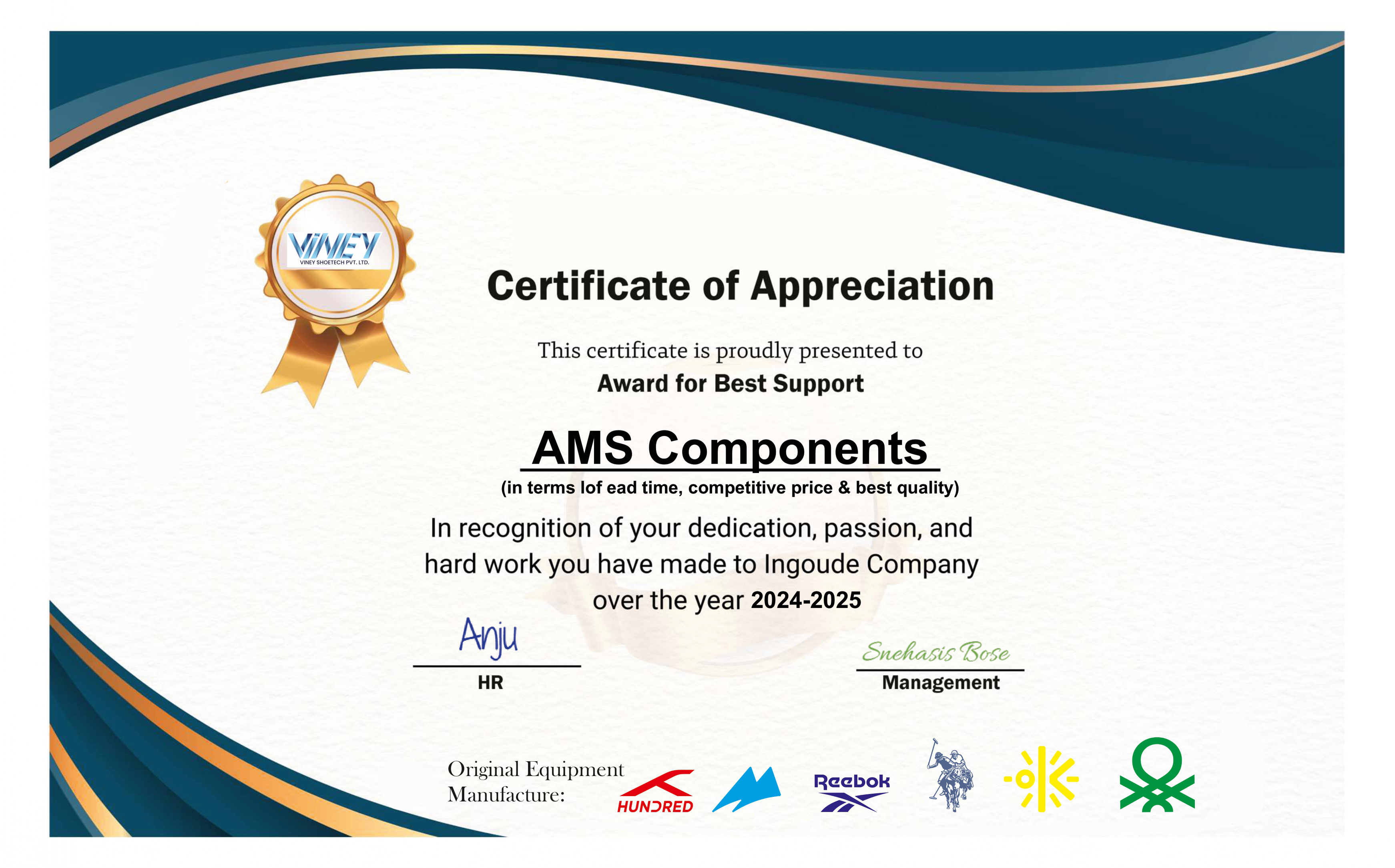 Certificate of Appreciation